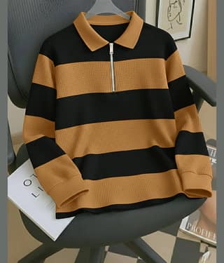 ENITOR Men Cotton Blend Regular Fit Striped Polo T Shirt ( White )