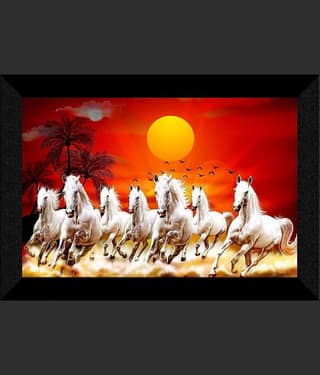 SNDArt Vastu 7 Running Horses Wall Paintings With Frame 11 x 14 inch