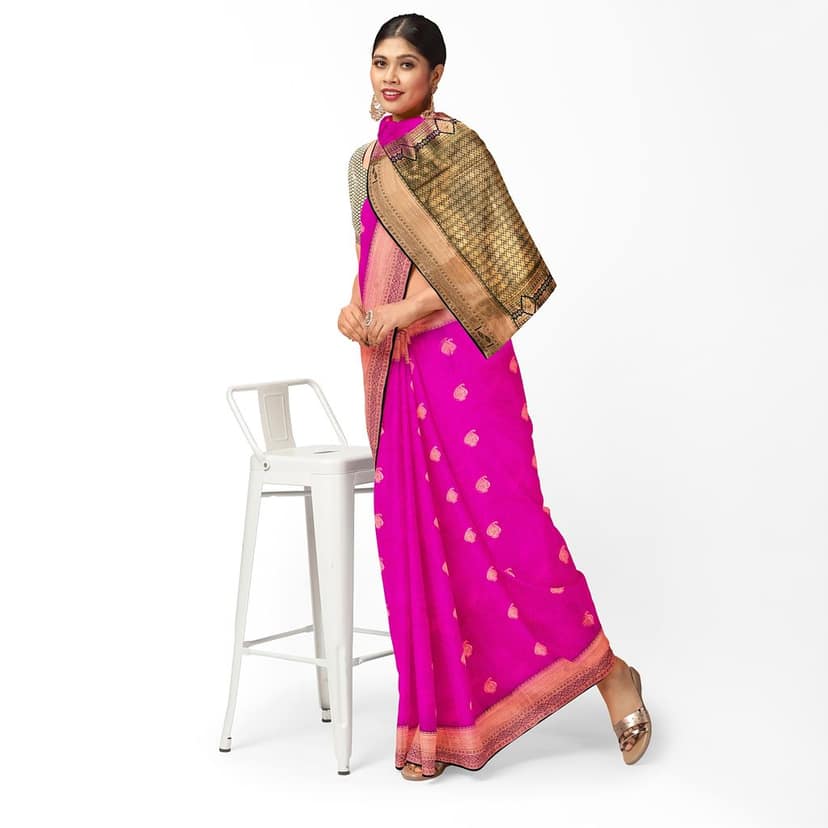 Magenta Color Small Mango Butta Saree with Unstitched Blouse view 2
