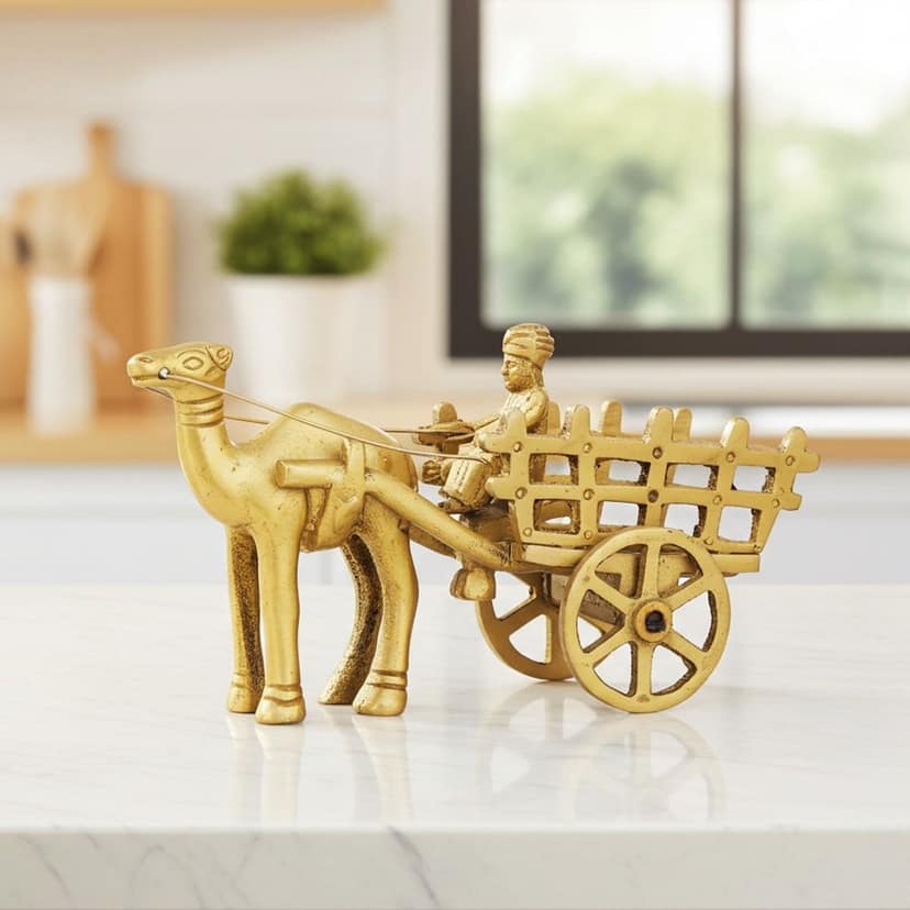 Brass Showpiece Camel Cart Without Roof Statue, Height : 2.36 Inch (BSMAS088)