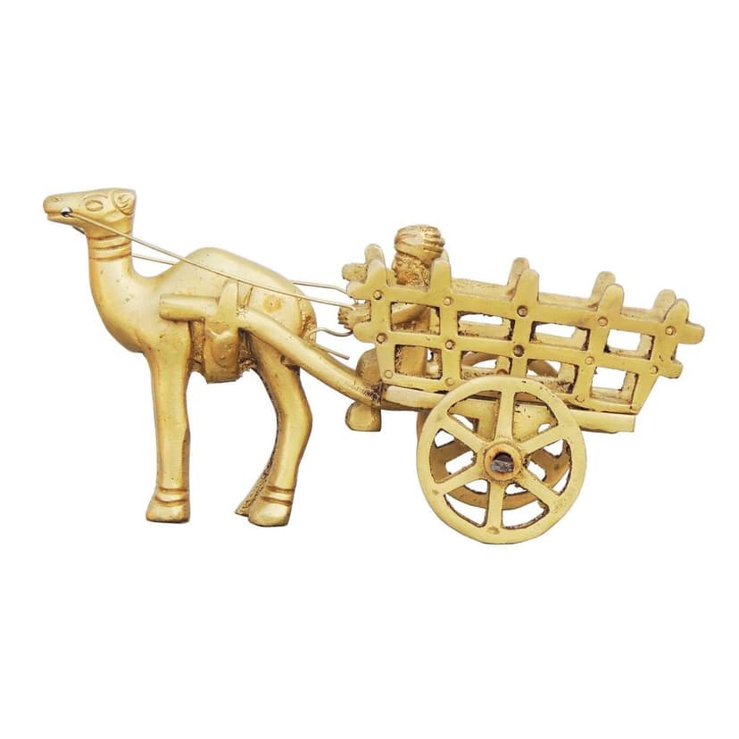 Brass Showpiece Camel Cart Without Roof Statue, Height : 2.36 Inch (BSMAS088) view 2