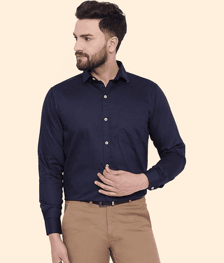 YUG ART - Navy Blue Cotton Regular Fit Men's Formal Shirt ( Pack of 1 )