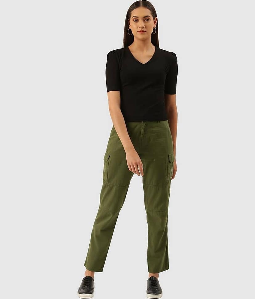 Women Light Brown Overdyed Slim Fit Solid Cargo Trousers view 5