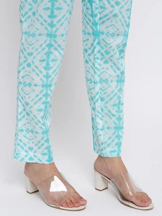INDIAN KNOTS-Women Blue & white Pure Cotton Kurta with Trousers_1001-bag04-02 view 2
