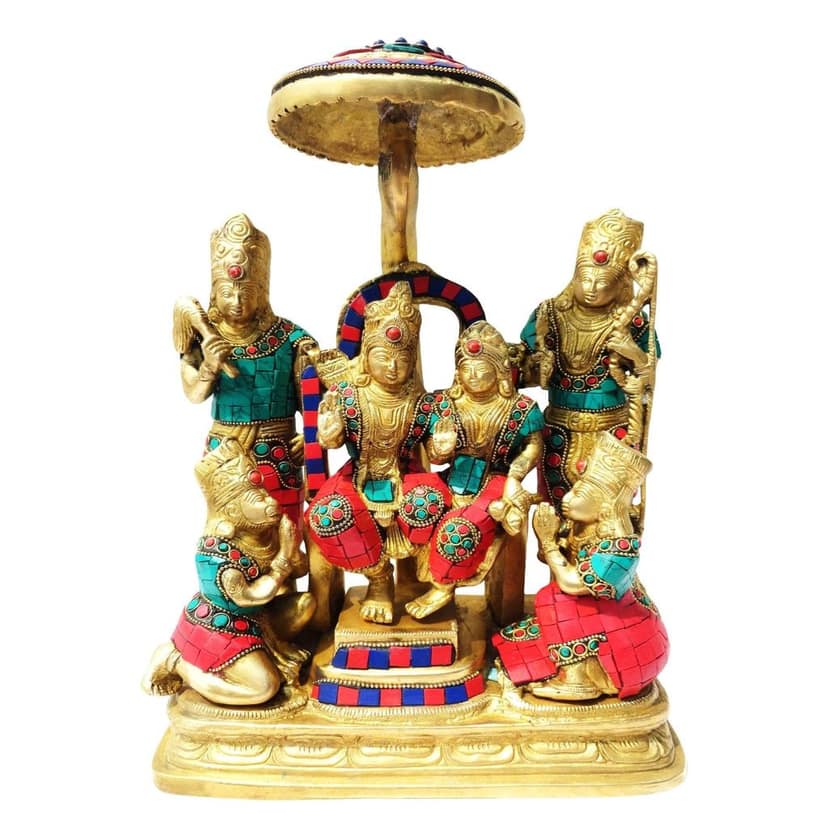 Brass Ram Darbar Stone Finish Idol | Premium Ram Parivar God Murti, Height : 14 Inch (BSMAS330) view 2