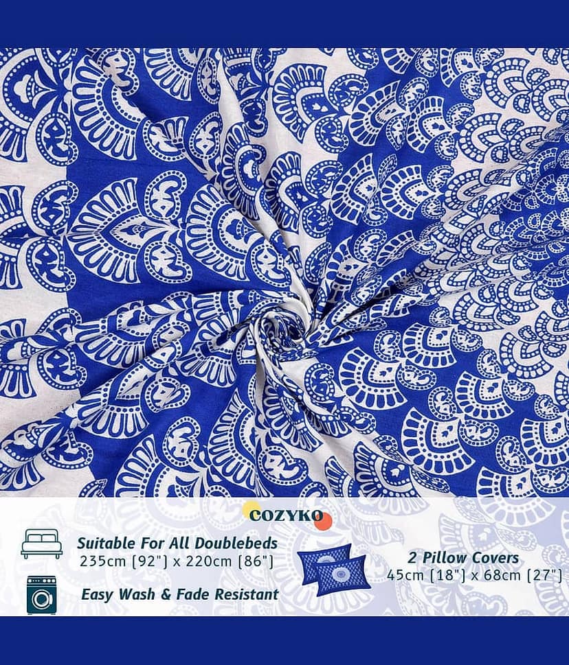 COZYKO Cotton 1 Double Bedsheet with 2 Pillow Covers ( Blue ) view 2