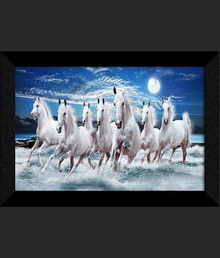SNDArt Vastu 7 Lucky Running Horses Painting With Frame For Living Room Gift Items 11 x 14 inch