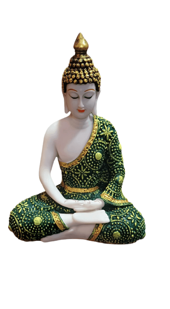 "Meditating Buddha Statue - White and Green
