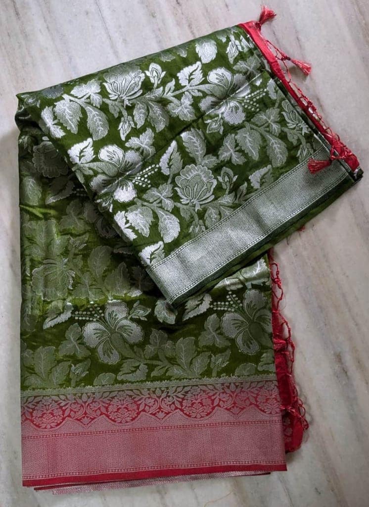 Green and Red Pure Handloom Kanchipuram Silk Saree
