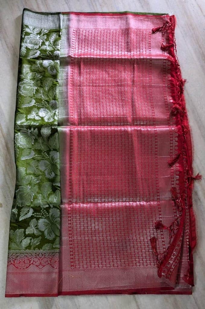 Green and Red Pure Handloom Kanchipuram Silk Saree view 3