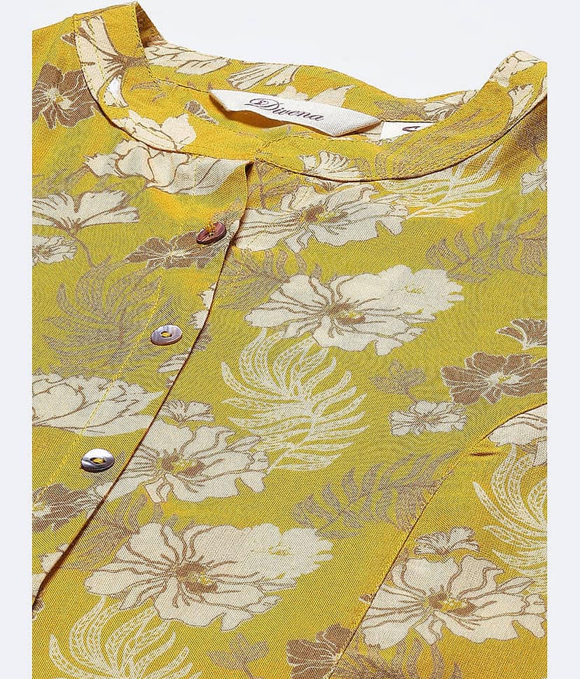 Divena - Mustard Rayon Women's Ethnic A-Line Top ( Pack of 1 ) view 2