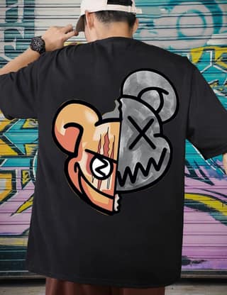 Scott Fincher Men's Casual Streetwear T-Shirt with Distressed Bear Graphic : AA(ARN)BLACK_37