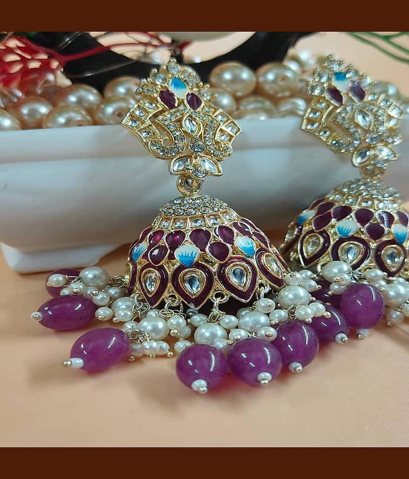 Jiyanshi fashion Purple Jhumki Earrings ( Pack of 1 ) view 2