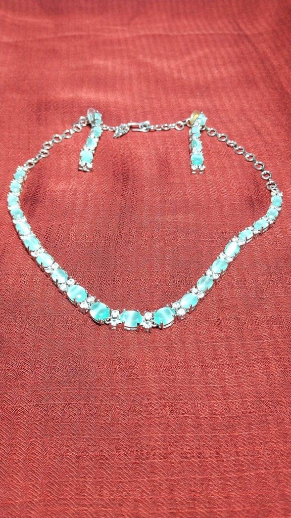 "Stunning Aquamarine and Diamond Necklace and Earring Set in Sterling Silver" view 4