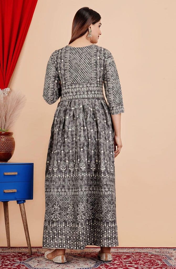 MANMAYEE Women's Rayon Sitara Work Long Kurti Gown | A-Line Kurti view 9