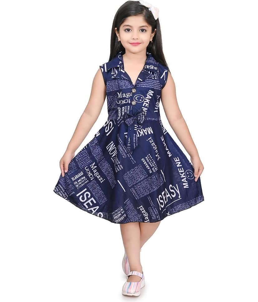 JCT DRESSES Crepe Frock For Girls ( Pack of 1 , Navy )