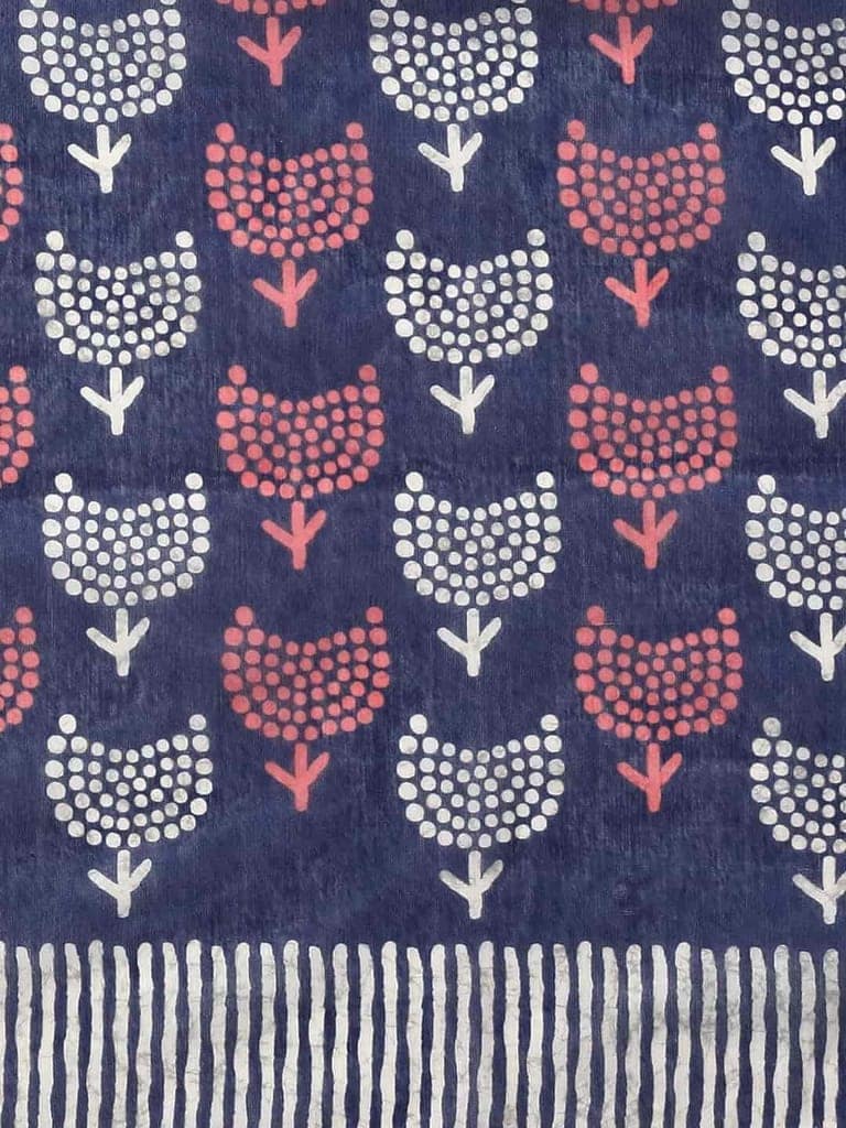 Women's Pure Cotton block print saree with unstiched blouse piece view 3