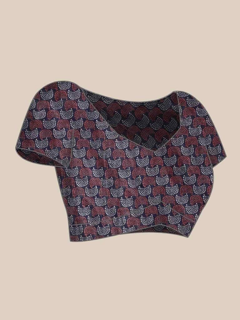 Women's Pure Cotton block print saree with unstiched blouse piece view 6