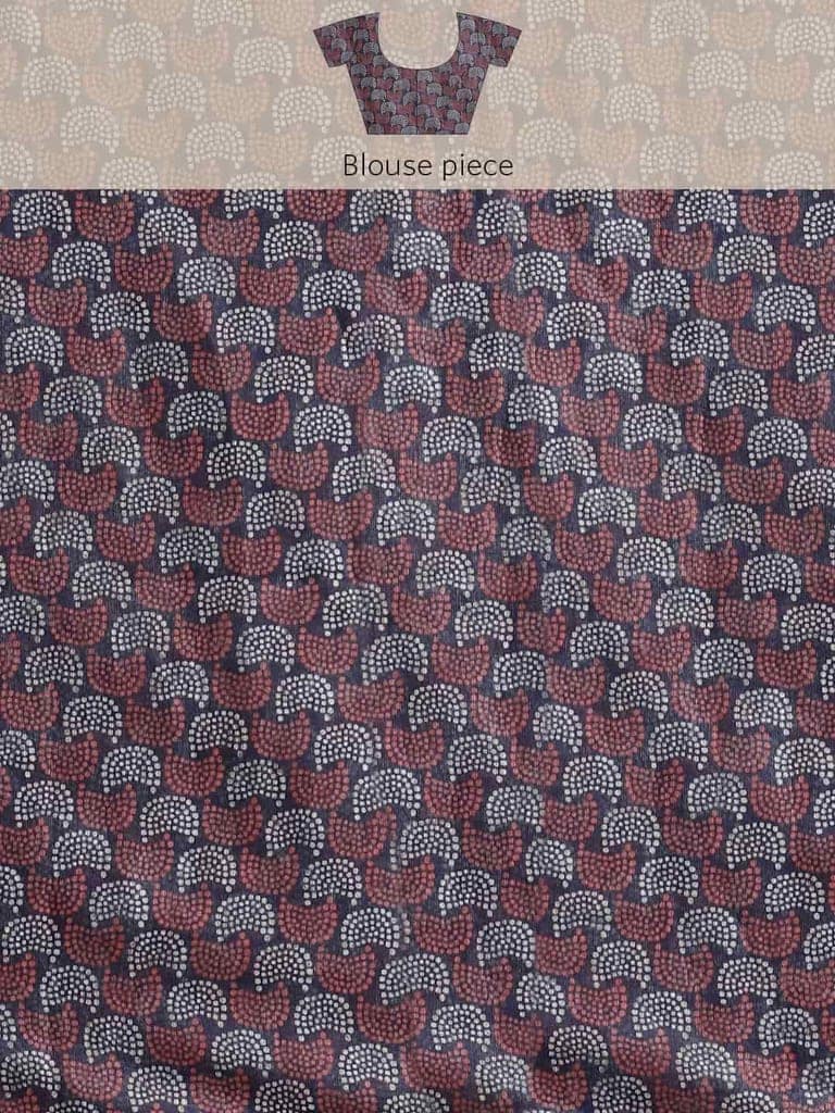 Women's Pure Cotton block print saree with unstiched blouse piece view 7