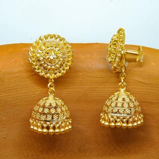 Traditional 1gm gold and micron plated jhumkis view 2