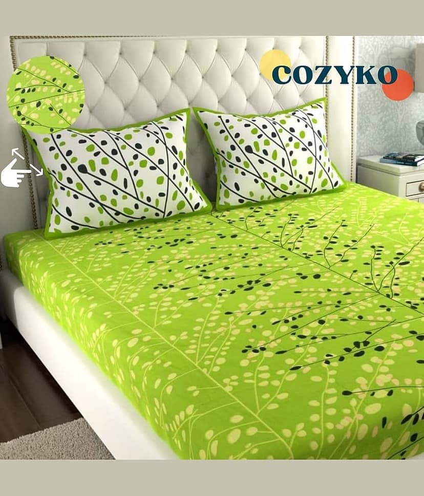 COZYKO Cotton 1 Double Queen Bedsheet with 1 Pillow Cover ( Green )
