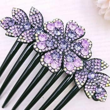 Purple Floral Metal Hair Comb Clip view 2