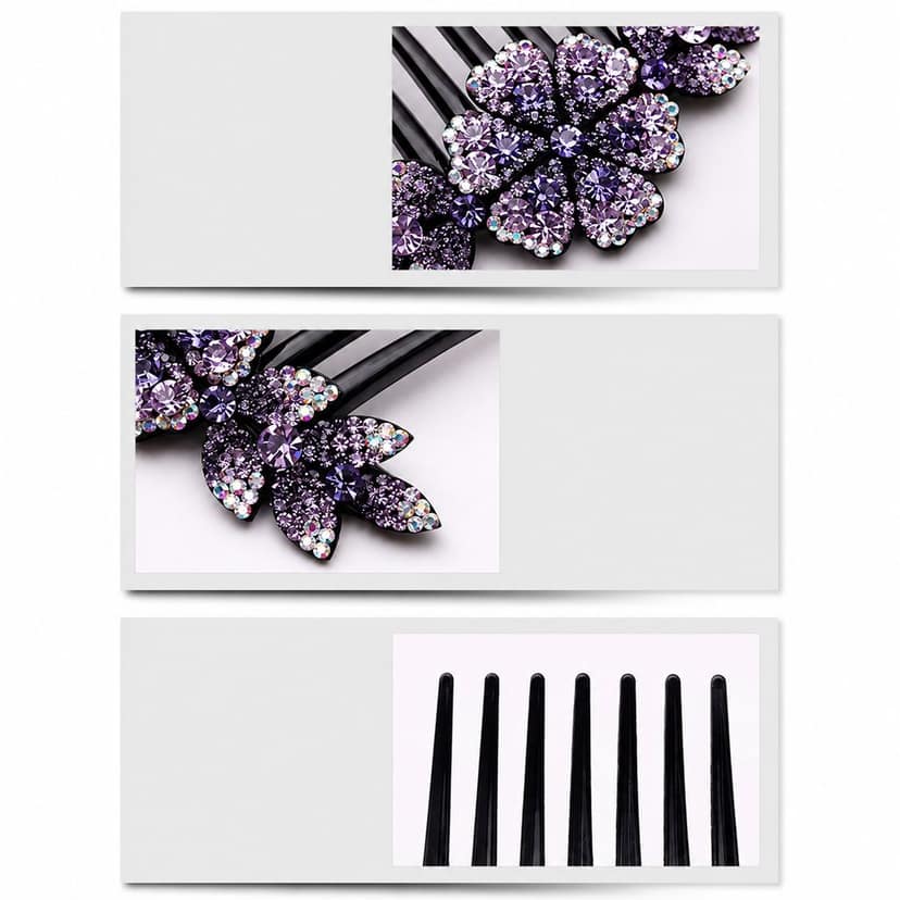 Purple Floral Metal Hair Comb Clip view 3