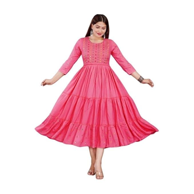 IndiVibes Cotton Rayon Anarkali Comfortable Kurta Dress for Women view 2