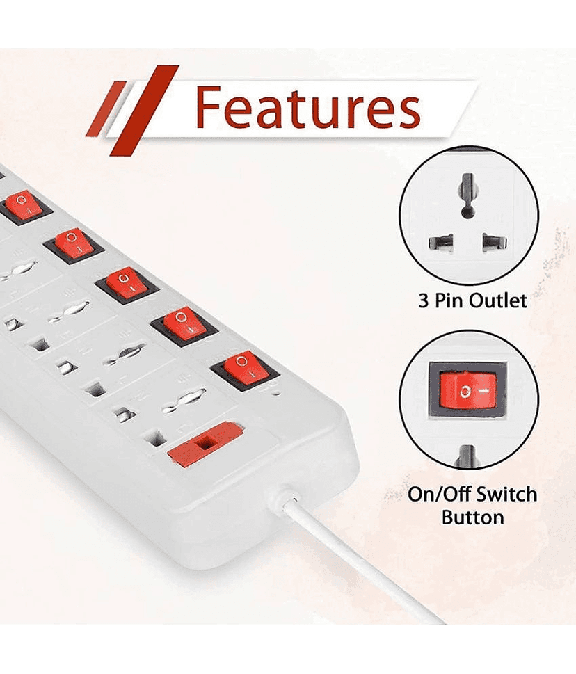 SOYEN 7 Socket Extension Cord With Individual Switches Socket Extension Board view 2
