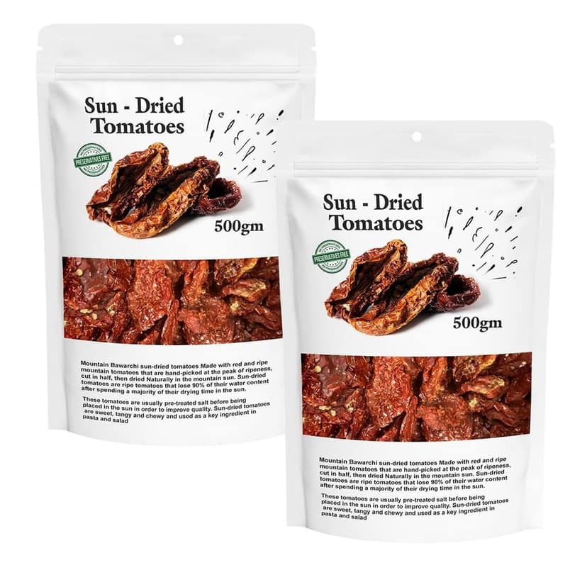 Mountain Bawarchi Sun Dried Tomatoes 1kg | No Added Preservatives | Natural & Pure Sundried Tomatoes Dry | 500g, Pack of 2
