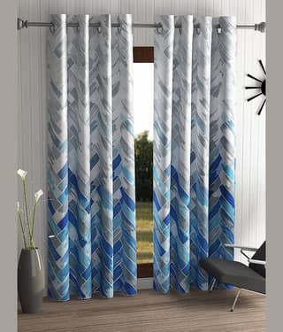 Home Sizzler Set of 2 Door Semi-Transparent Eyelet Polyester Blue Curtains ( 213 x 116 cm )