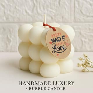 Handmade Luxury White Bubble Candle with 'Made Love' Tag