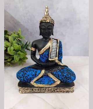 AFTERSTITCH Maditation buddha idol for home office decor showpiece Lord Gautam Budh Green (Pack of 1)