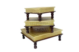 Creative Handicrafts Wood Brass Bajot-Chowki for Pooja/Sitting Chowki for All Purpose/Pooja Decor/Chowki/Patla/Chowki for Daily Prayer Home Décor(12x12x6,15x15x6,18x18x6")