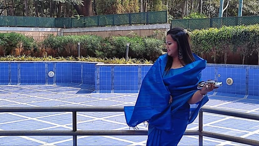 Silkmark certified Chanderi Silk Saree Blue Colour with Running Blouse-2532 view 2