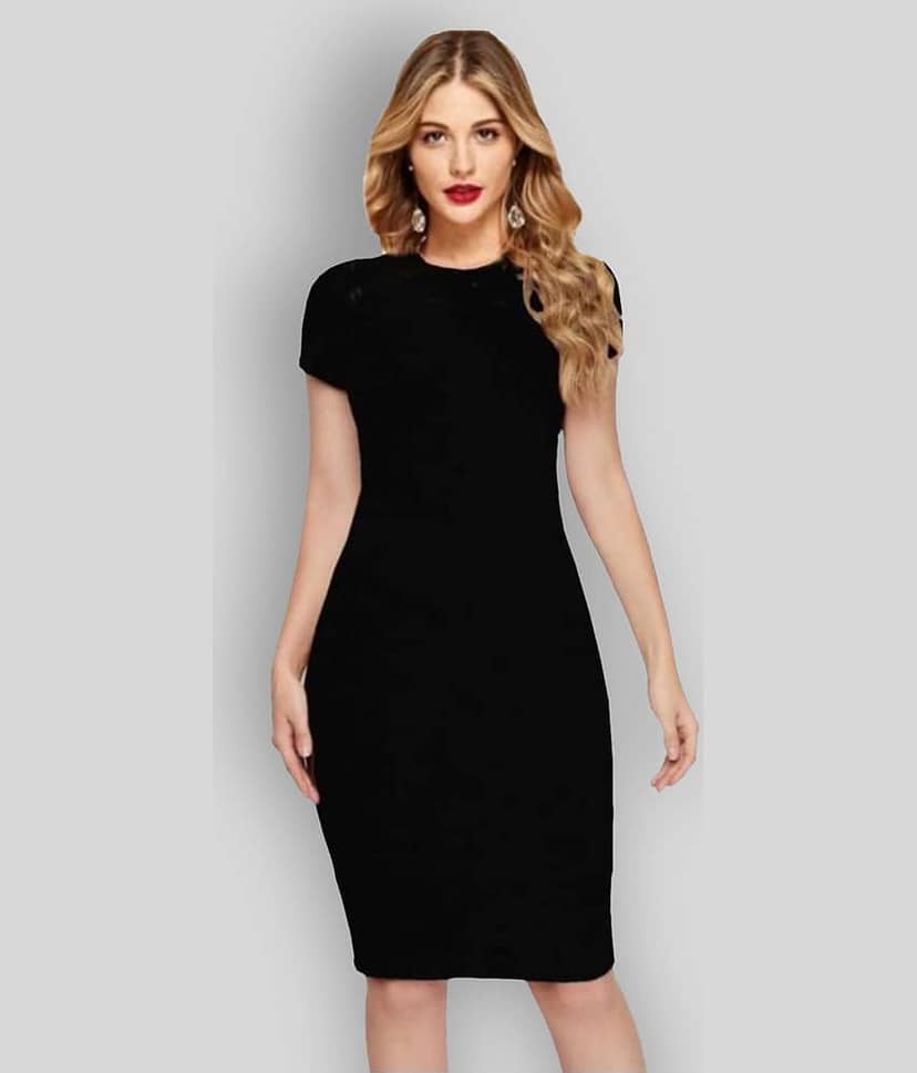 Dream Beauty Fashion Women Cotton Blend Solid Bodycon Dress ( Black )