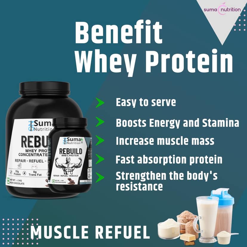 Rebuild Whey Protein Powder – 1/ 2-kg (Rich Chocolate / Vanilla) 35g Serving | Easy Digestive | Gluten free Protein view 2