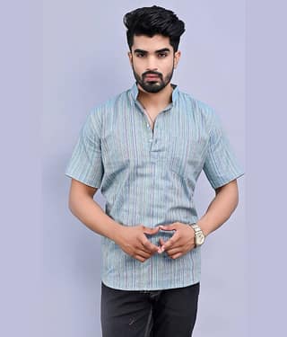 QuaClo - Blue Cotton Men's Regular Kurta ( Pack of 1 )