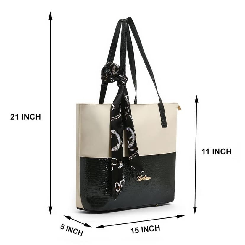 Elegant Two-Tone Handbag with Scarf Accent view 5