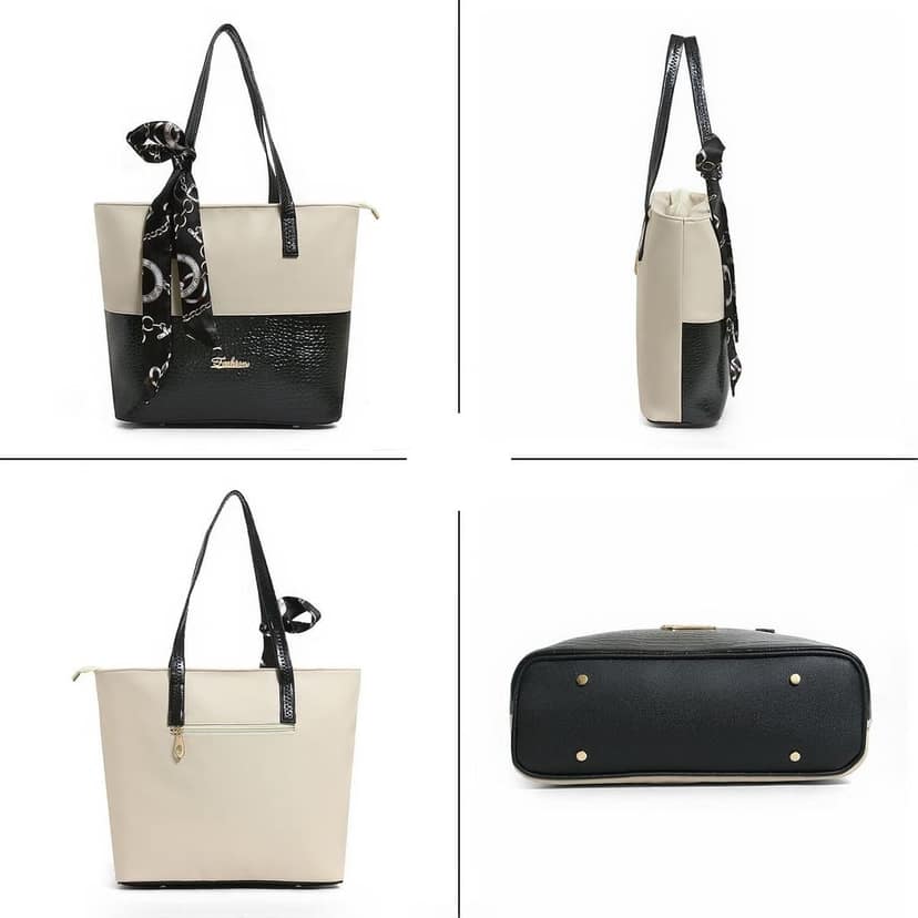 Elegant Two-Tone Handbag with Scarf Accent view 6