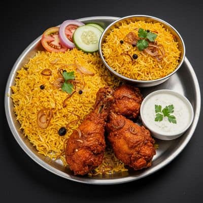 Hyderabadi Biriyani Rice With Chicken 65 (4 Pieces)