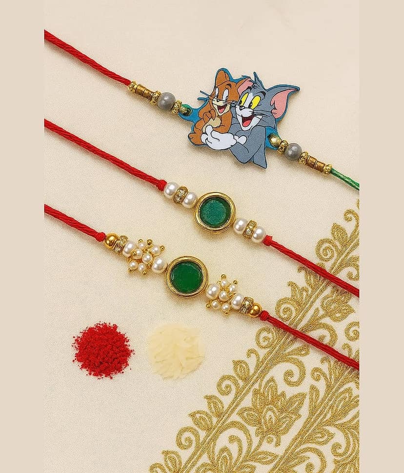 thrifkart Rakhi Hampers Multicolour KUNDAN BHAIYA BHABHI RAKHI WITH KIDS RAKHI