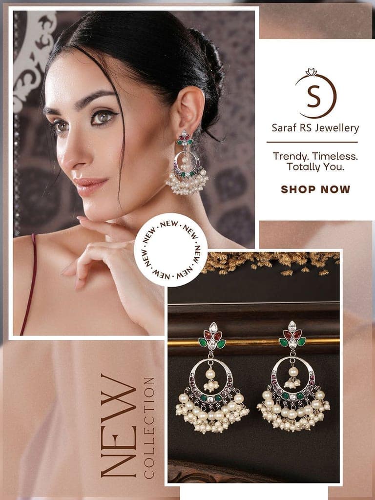 Silver Oxidised Plated Red & Green AD Studded Handcrafted Chandbali Dropdown Earrings view 8