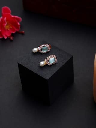 American Diamond Aqua Color Silver Polish Earrings