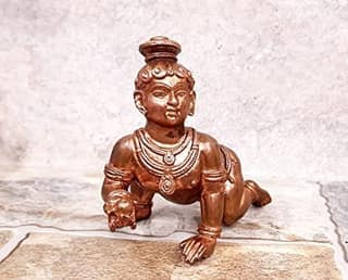 Searchers Paradise - Copper Idols ,4.1 inches, Copper Handmade Bal Krishna with Laddu 860 Grams, Patina Antique Finish, Pack of 1 Piece