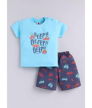 Mars Infiniti Pack of 1 Unisex for Baby Cotton T-Shirt & Shorts ( Blue )