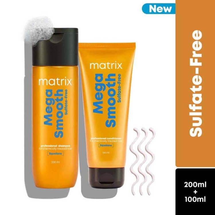 Matrix Professional Mega Smooth Sulfate-free Shampoo and Conditioner For Bond Repair (200ml+100ml) Pack of 2