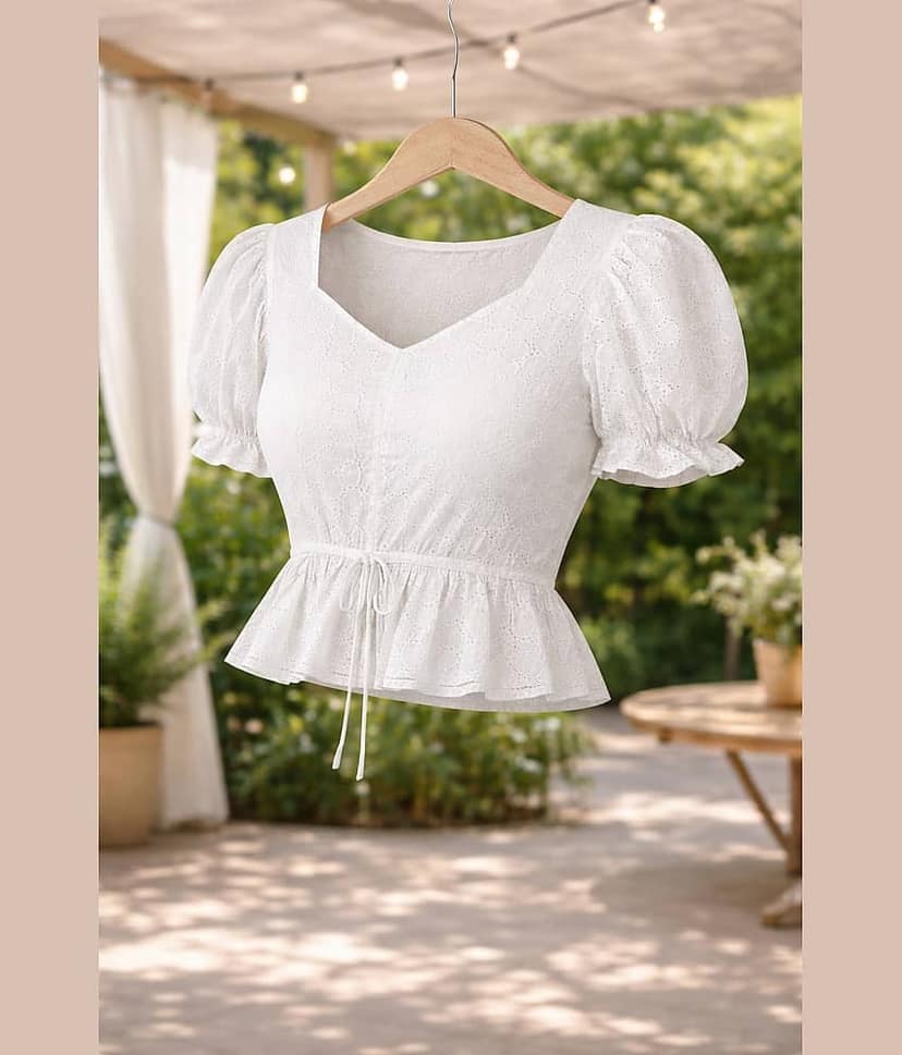 Gatih Women's Cotton Blend A-Line Top ( White ) view 2