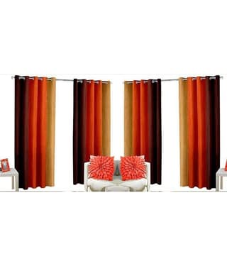 N2C Home Vertical Striped Semi-Transparent Eyelet Curtain 7 ft ( Pack of 4 ) - Multicolor