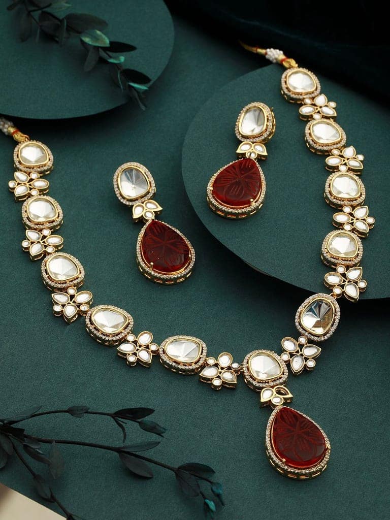 Victorian Ruby Dual Tone Uncut Polki Kundan Jewellery Set view 2